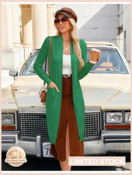 Long Knitted Cardigan Sweater Open Front Maxi Lightweight Chic Essential - Picture 3 of 7